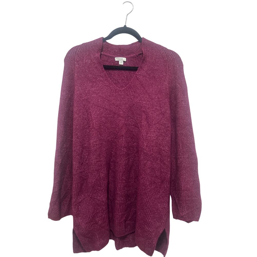 PureJill Burgundy Fall Ctoon Blend Plum V-Neck Relaxed Long Tunic Sweater Small